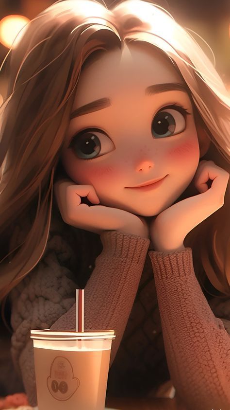 Cartoon girl DP with a cute scarf and warm outfit.